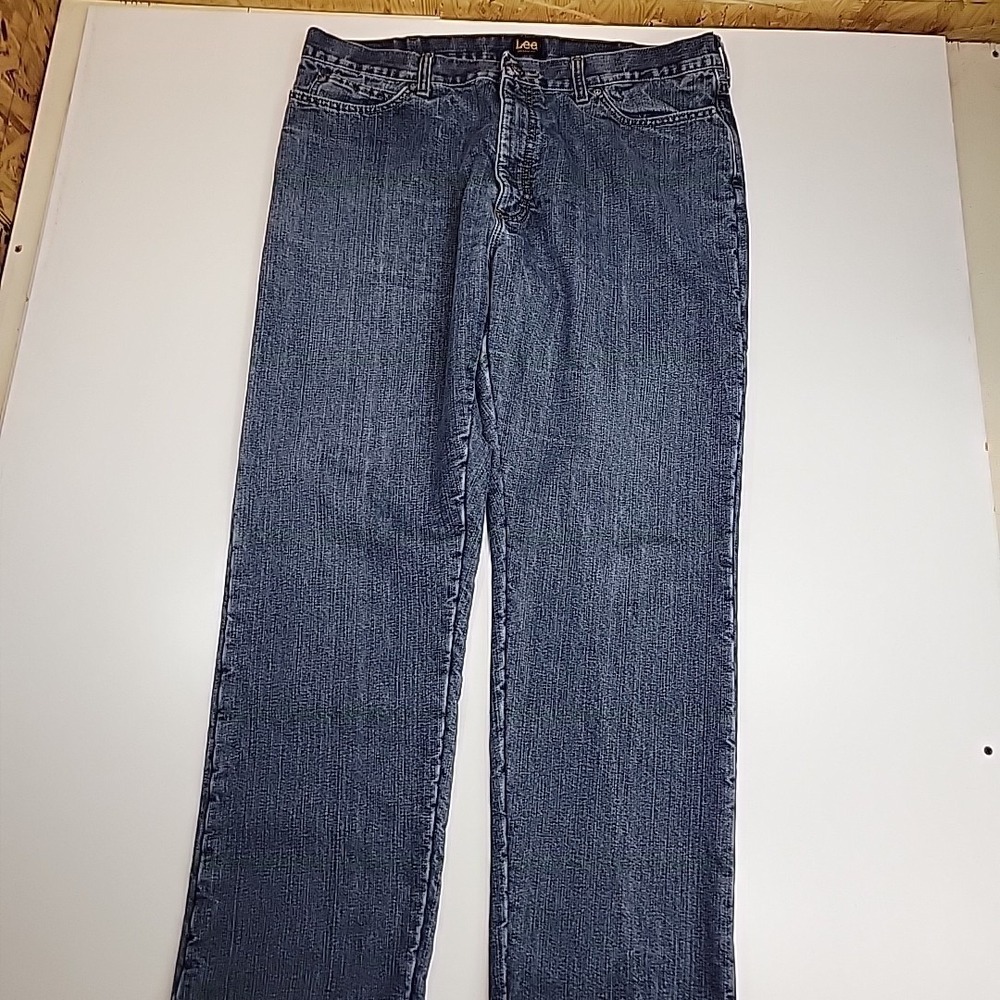 Lee Men's Relaxed Fit Size 38 X 32 Brown Fleece‑Lined Jeans Blue Denim